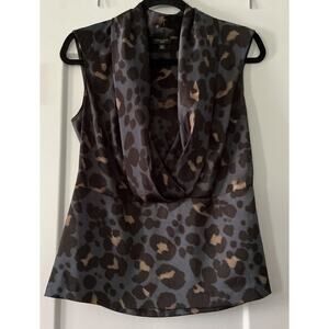 ANN TAYLOR Women Size 10P sleeveless Satin Animal Print top Feminine Drape